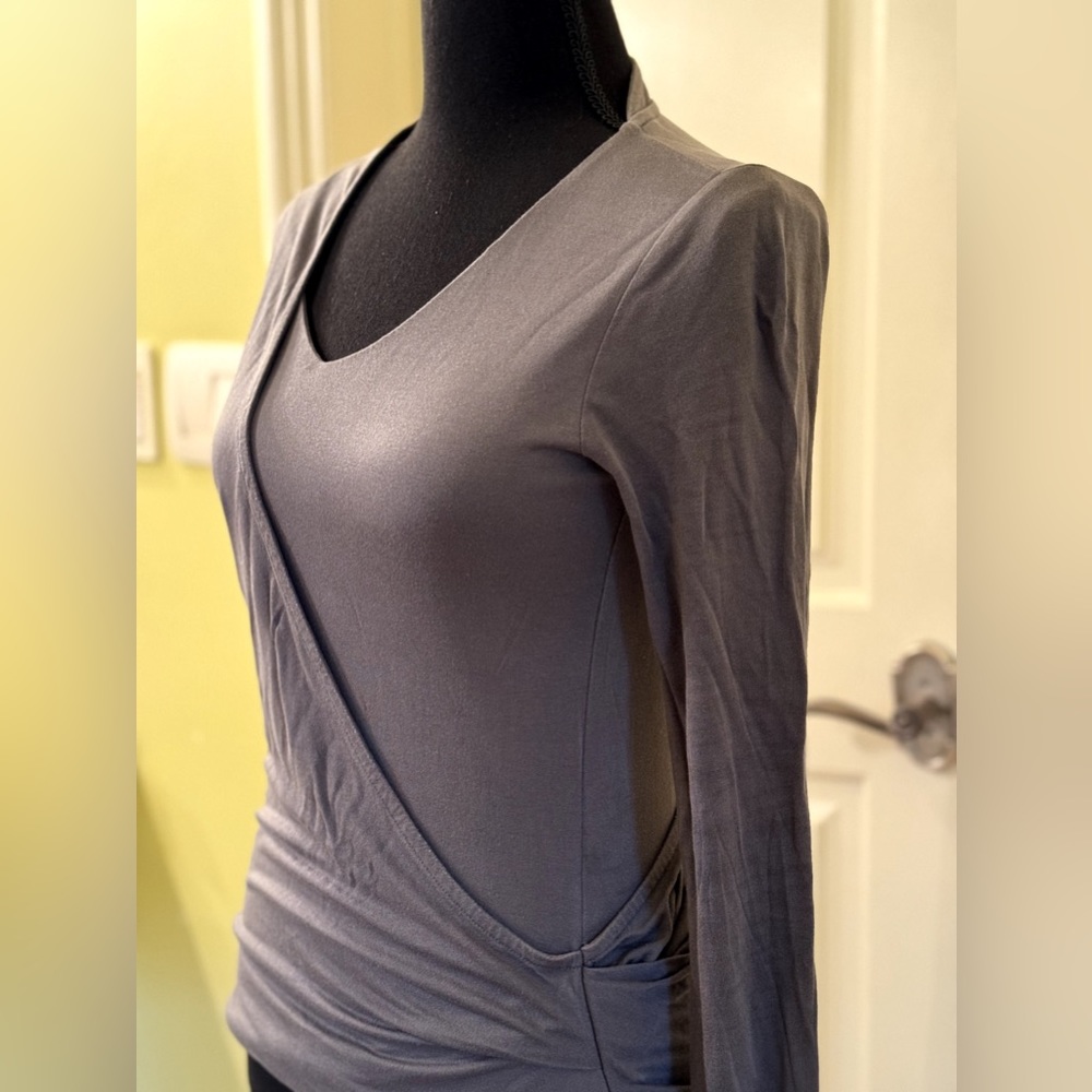 AllSaints Women's Dark Green V-Neck Long Sleeve Pullover Faux Wrap Top Size 4 - Picture 2 of 5